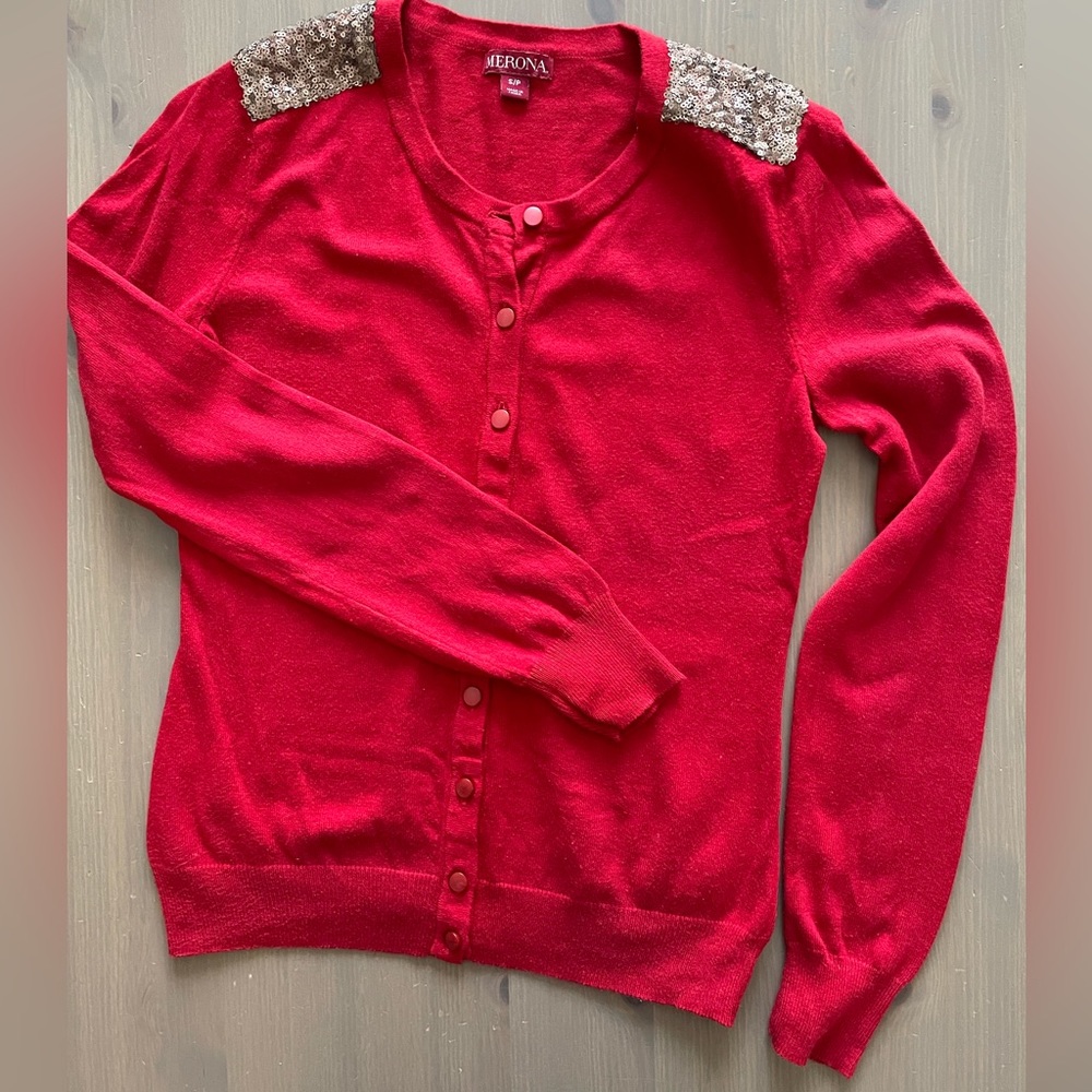 Merona Red Sweater with Sequin Shoulder